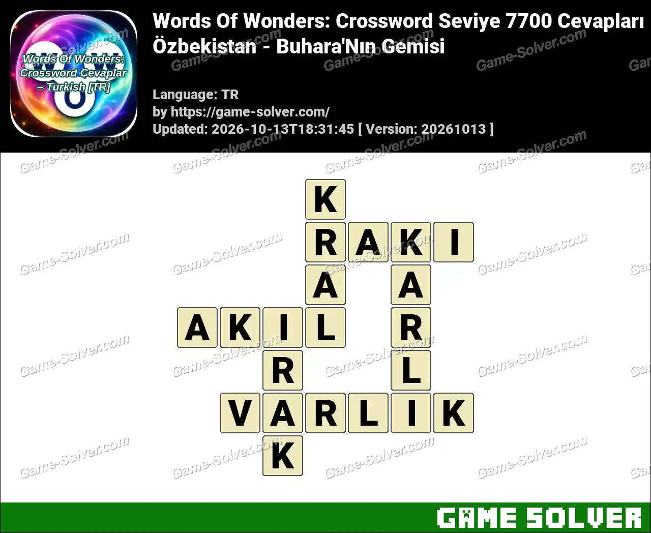 Words Of Wonders: Crossword Seviye 7700 Cevapları – Özbekistan – Buhara’Nın Gemisi